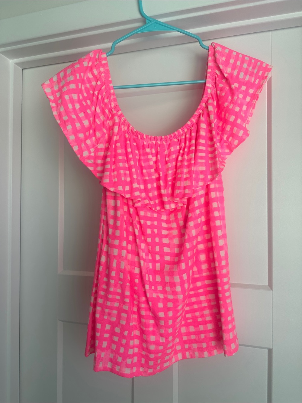 Lilly Pulitzer Neon Pink Off-Shoulder Ruffle Tunic